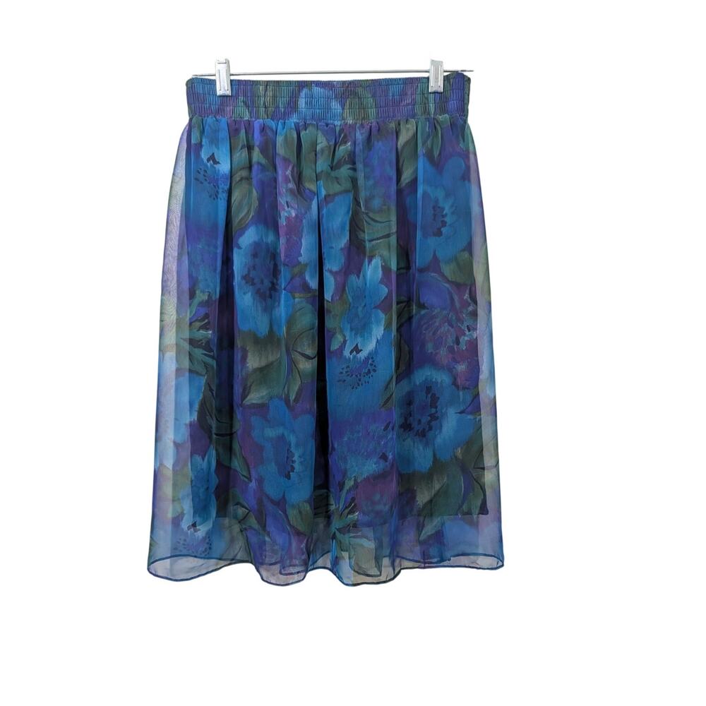 Vtg New York Clothing Co Blue Green Purple Floral Skirt Lined Elastic Womens M